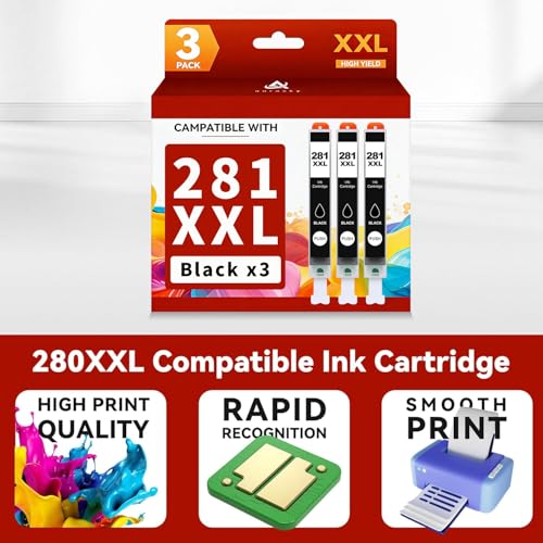 Image of CLI-281 XXL Black Ink Cartridges Replacement for Canon 281 XXL 281XXL Black Work with Canon PIXMA TS6320 TR7520 TS8120 TS8320 TR8520 TS9120 (3 BK)