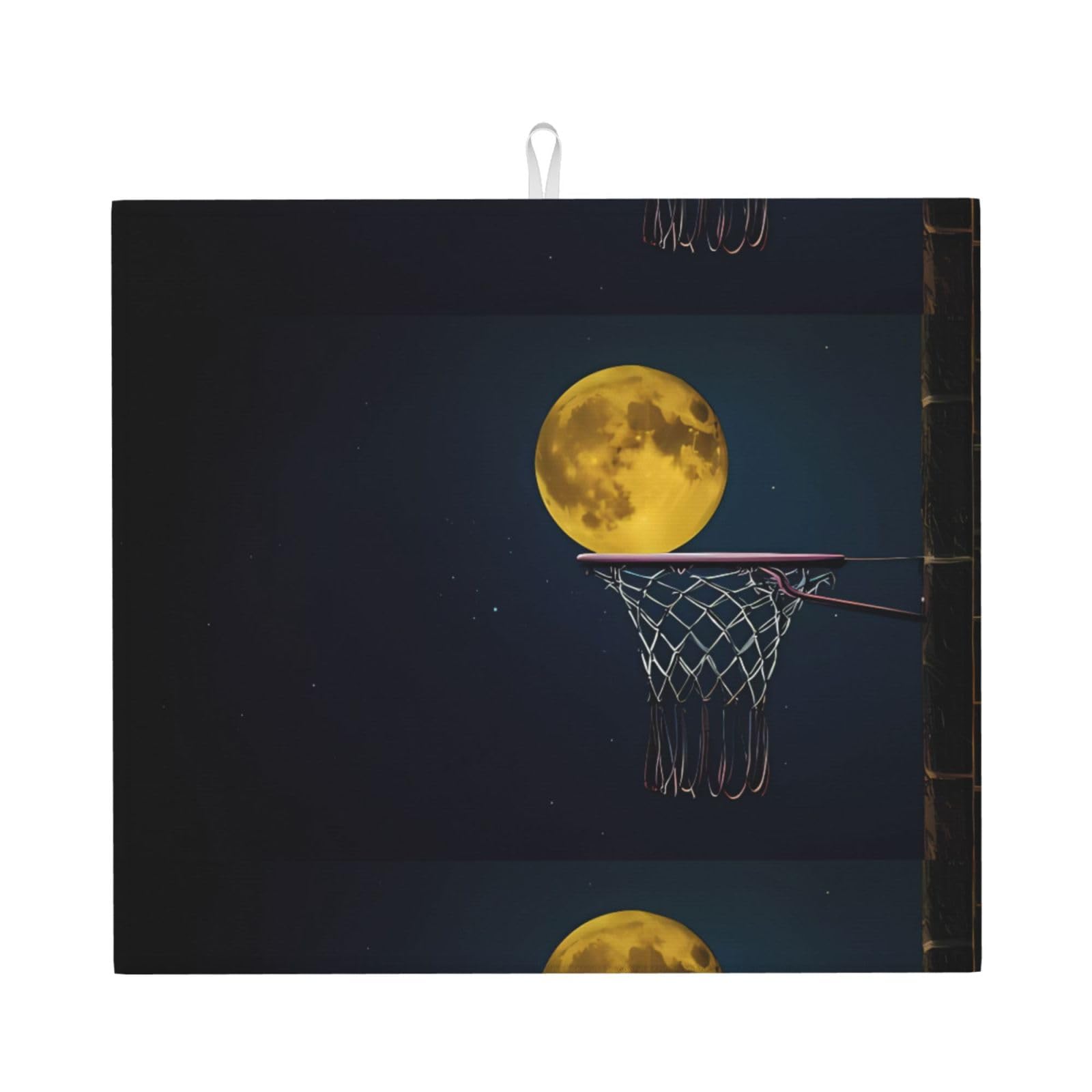 WHJSHOP Moon and Basketball Prints Kitchen Drying Mat - Absorbent Dish Drying Throw with Vibrant Prints, Quick-Dry Countertop Layer for Dishes & Glassware - Non-Slip