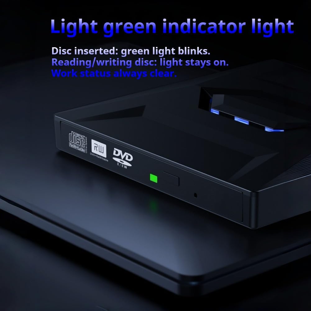 Retro Laptop CD DVD Player USB C 3.0 Portable CD Burner, 7-in-1 USB3.0/Typec External Optical Drive, Ultra Slim Plug-and-Play for Laptop/Desktop, With U Disk & Card Expansion (A -(CD/VCD/DVD))