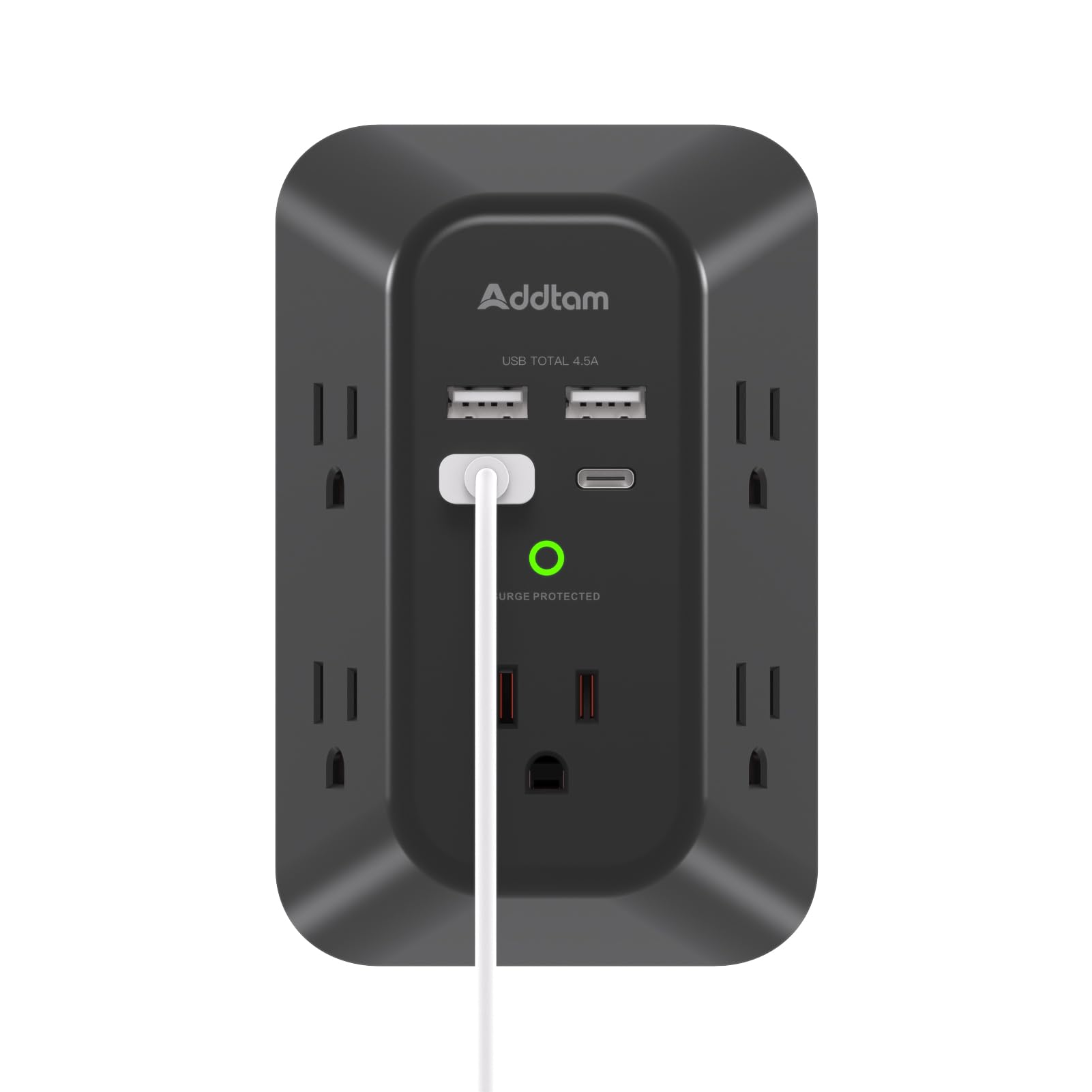 Addtam Surge Protector, Outlet Extender with 5 AC and 4 USB Ports, Black — Amazon image 10