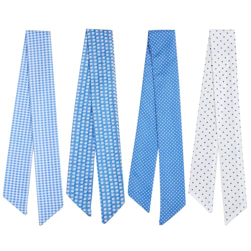 4PCS Purse Scarf for Handbags, Scarves for Sags, Hair Scarves, Neck Scarf, Women's Fashion Accessories for Handbags And Wallets (Blue, White)