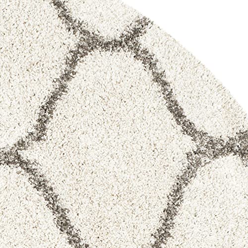 Image of Handwoven Microfibre 3D Rug for Living Room (Ivory & Grey Moroccan, 10 X 10 Feet (Round), Microfibre)