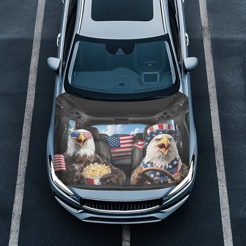 Image of Cute American Eagle Car Hood Cover Polyester Elastic Fabrics Can be Washed Suitable for SUV Trucks Universal for Cars