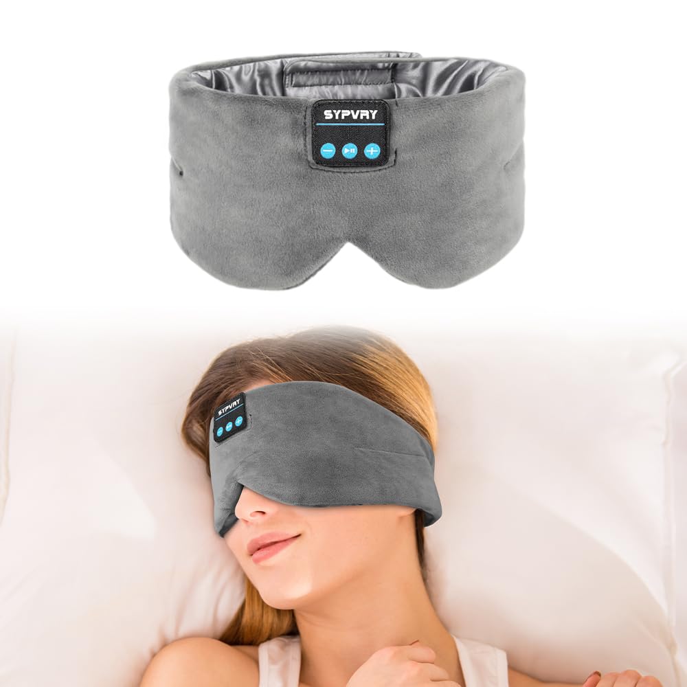 Sleep Eye Mask with Bluetooth Headphones, SYPVRY Wireless Headphones Bluetooth Silk Sleep Mask Blackout Blindfold, Bluetooth Eye Mask for Sleeping