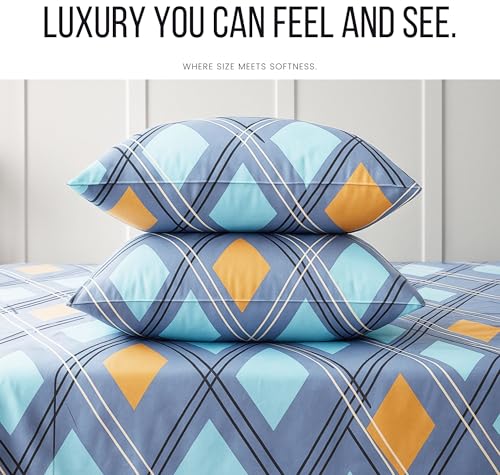 Image of VAS COLLECTIONS 300 TC Cloud Cotton Bedsheet Set Super King Size 108x108 Inch (275x275 cm) | Soft Breathable Double Bed Sheet with 2 Pillow Covers | Luxury Hotel Quality Bed Linen (Urban Plaid Blue)