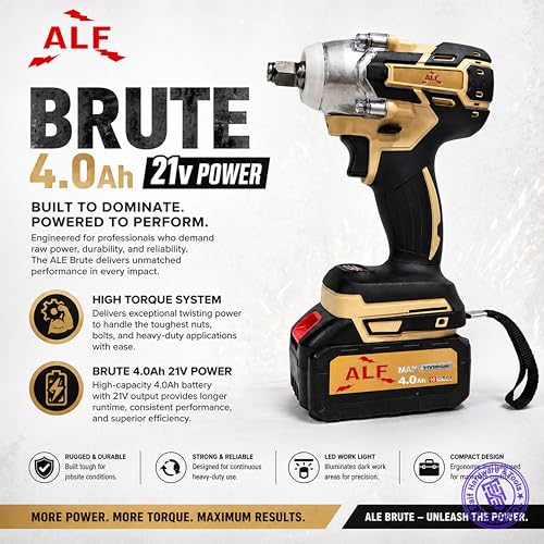 Image of ALF 4-in-1 Cordless Impact Wrench /Driver Drill 4.0Ah 21V, 850Nm Torque, 2x4.0Ah Li-ion Batteries, Variable Speed, LED Light | 30-Piece Kit of Sockets & Bits, Fast Charger & Carry Case. (4.0Ah 21v)