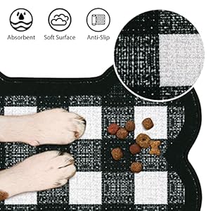 Dog Food Mat, Water Absorbent Pet Food Mat, Non Slip Placemat for Pets Bowl and Water, Easy to Clean, Machine Washable Feeding Mats for Dog Cat Pet, Large 12'' x 19''(Bone Shape) Dog Food Mat Water Absorbent Pet Food Mat Non Slip Placemat for Pets Bowl and Water Easy to Clean Machine Washable Feeding Mats for Dog Cat Pet Large 12 x 19Bone Shape