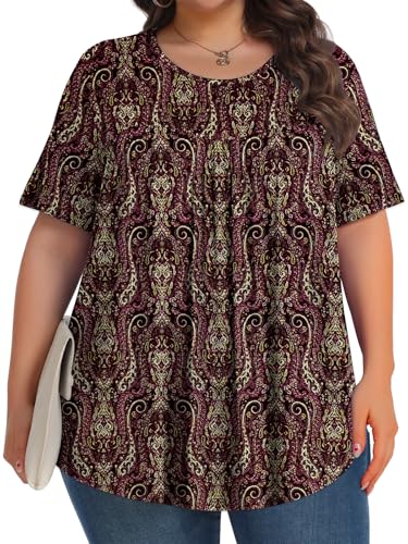 Image of Tencede Womens Plus Size Tops Tunic Short Sleeve Crew Neck Shirts Casual Soft Blouse 1X-5X