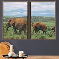 2 Piece Framed Canvas Wall Art Elephants Canvas Prints Home Artwork Decoration for Living Room,Bedroom - 16
