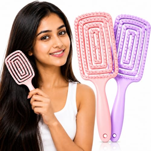 Image of Kaidaa Hair Brush Comb for Women & Men | 3D Detangling Hair Brush | Anti Hair Fall Hair Comb for Curly, Wavy & Straight Hair | Wet & Dry Brush with Scalp Massager | Frizz Control Styling Brush (Set of 2)