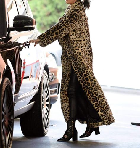DJBM Women's Sexy Elegant Vintage Leopard Print Lapel Faux Fur Long Maxi Coat Jacket2