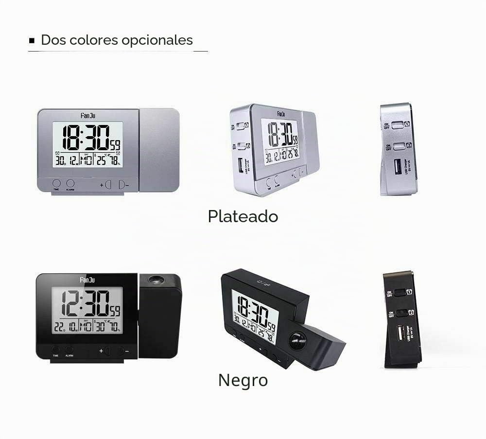 Riloer Reloj despertador de proyección, reloj inteligente digital de techo con temperatura y cargador USB, pantalla digital grande, repetición, temporizador de sueño, ajuste de 12/24 horas para