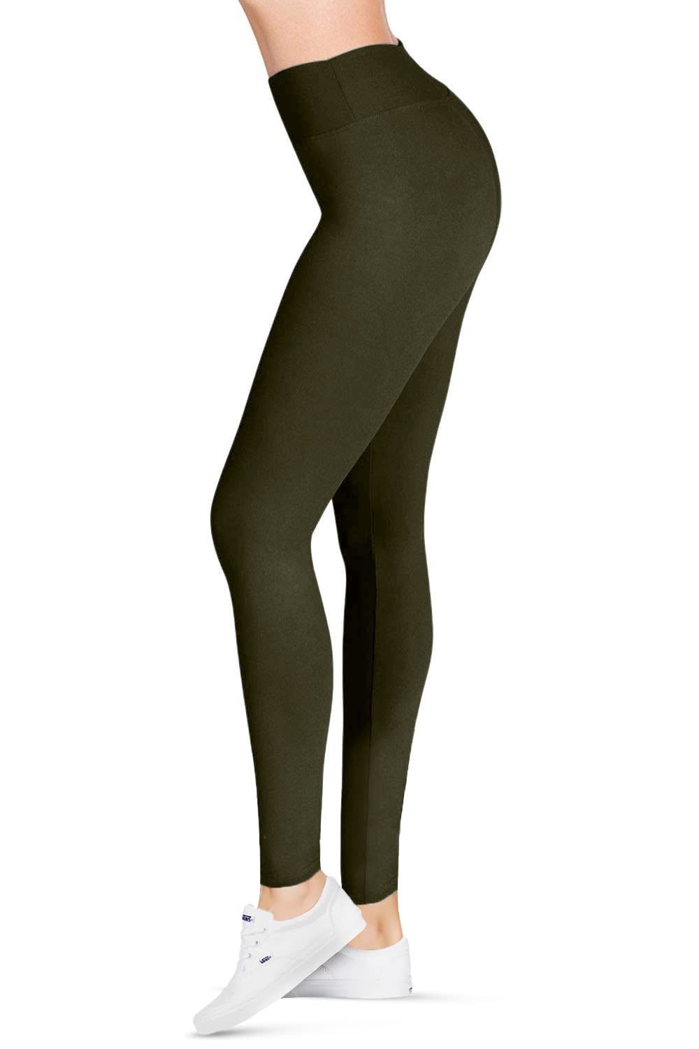 SATINA High Waisted Leggings for Women - Workout Leggings for Regular & Plus Size Women - Olive Leggings Women - Yoga Leggings for Women |3 Inch Waistband (One Size, Olive)