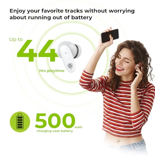 Image of EVM EnBuds Pro TWS - 44 Hours Playtime - True Wireless Earbuds with ENC & Quad Mics - Type C Charging Port - 13mm Speakers, 500 mAh Battery & BT 5.3-1 Year Warranty (EVM-TWS-05-White)