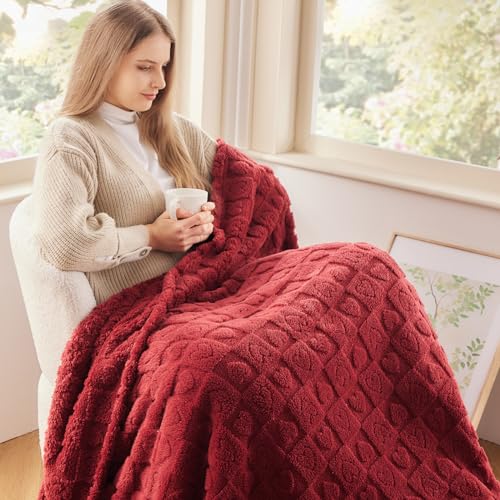 NEWCOSPLAY Super Soft Throw Blanket Red Premium Silky Flannel Fleece 3D Heart Checkered Lightweight Bed Blanket All Season Use (Red Heart, Throw(50"x70"))