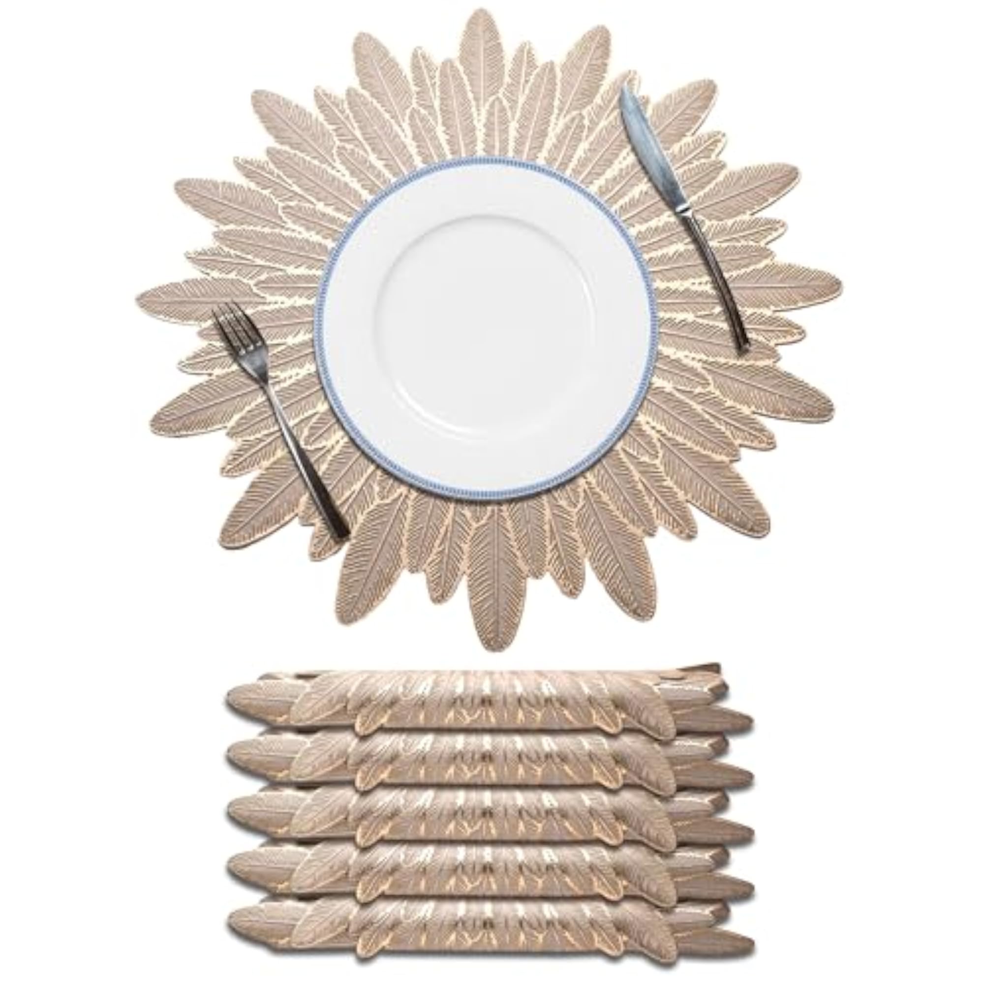 Set of 6 Non-Slip Leather Dining Table Mats, 15 Inch