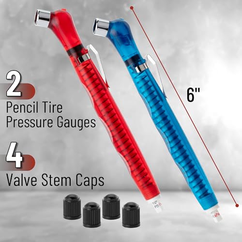 Image of UNCO- Pencil Tire Pressure Gauge, 2 Pack Blue & Red, 10-75 PSI