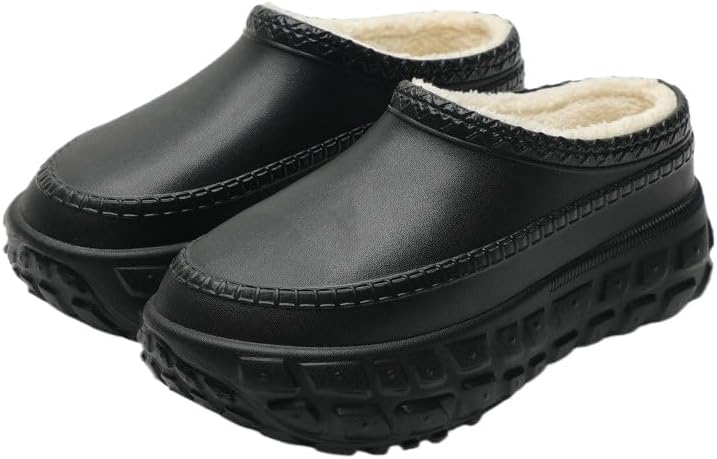 Women's Clogs Work Shoes Fuzz Lined Waterproof Chef Shoes Thick-Soled Casual Style, Warm Work Shoes for Nursing, Food Service, Garden