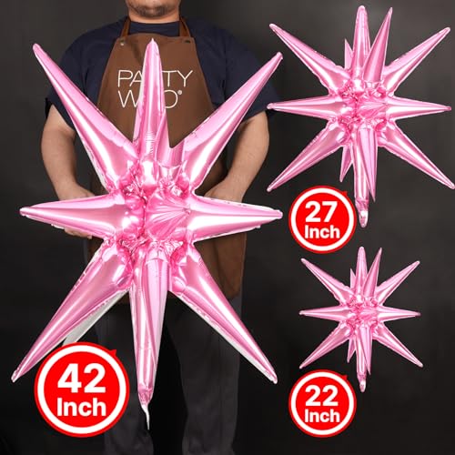 Image of PartyWoo Pearl Pink Star Spike Balloons 10pcs Explosion Foil Mylar Balloons