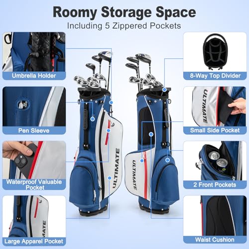 Tangkula 10 Pieces Men's Complete Golf Clubs Set Left Hand, Golf Club Package Set with 460CC Driver, Fairway Wood & Hybrid, Irons, Putter, Portable Regular Golf Club Set (Blue) - Image 5