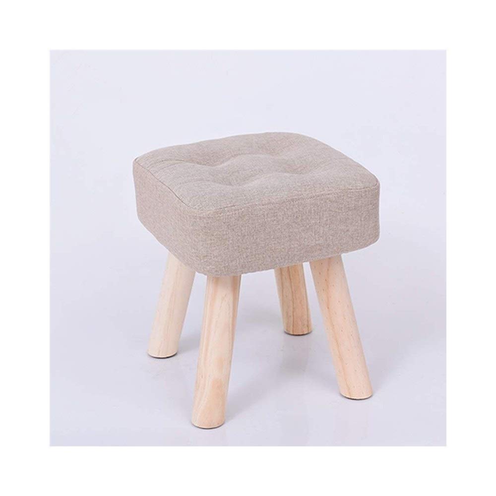 Repose-pieds en bois massif beige et tabouret bas lavable en tissu taille L