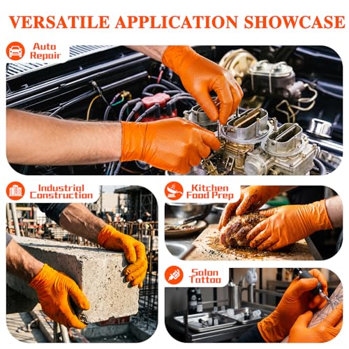 Image of ANBOSON 10 Mil Heavy Duty Industrial Nitrile Gloves, Orange Medium 500 Ct | 500 Ct Diamond Texture, Disposable Latex Free Rubber Gloves for Auto Repair,Workshop,Warehouses,Chemical Handling Industrial