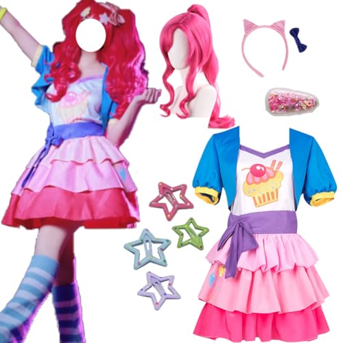 Hauioe Pinkie Pie Costume Pink Dress Party Suit Women With Wig