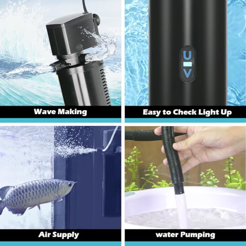 Coospider Aquarium Filter For 75-200 Gallon Tank, U-V Fish Tank Green Clean Machine Submersible Powerful Pump Canister Filter 300Gph For Pond Turtle Tank Saltwater Freshwater Crystal Clear Green Killing thumb #5