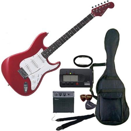 Amazon Photogenic ストラトエレキギター バリューセット初心者 入門 アンプ小物8点セット St180 Mrd メタリックレッド赤 エレキギターセット 楽器 音響機器