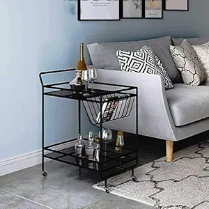 Indian Decor. 45890 Metal Standard top Serving cart Rolling Storage Trolley for Home Bathroom Kitchen (52 x 37x 65 cm, Black)