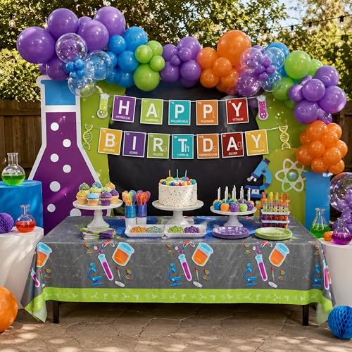 Image of Blue Orchards Science Table Covers (Pack of 3) - 54 inchx108 inch XL - Science Birthday Party Decorations, Chemistry Party, Laboratory Theme Table Cloth