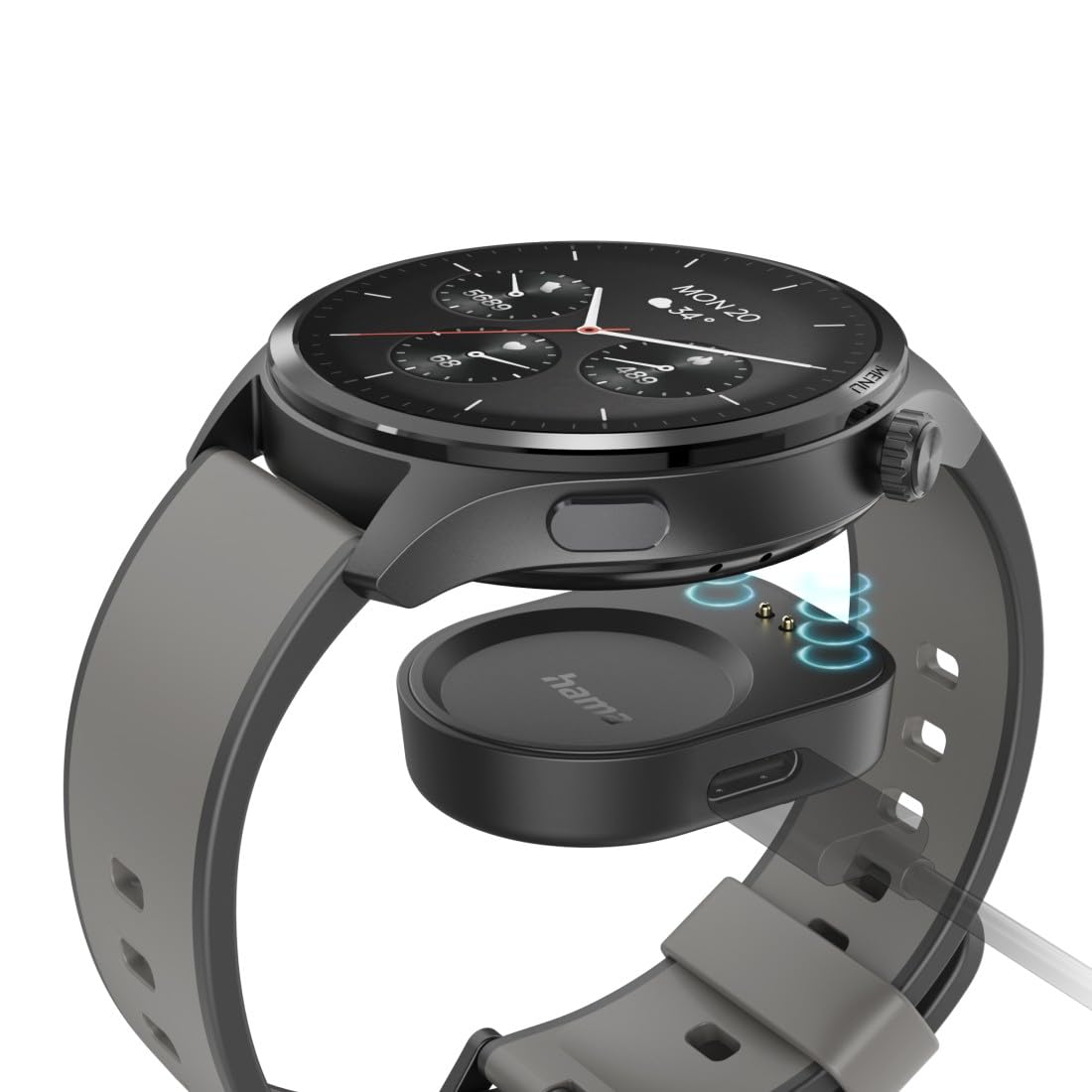 Hama Montre connectée GPS Intégré 9000" Etanche (Montre Sport, écran AMOLED 1,43", Fonction Prise d’appels, Mémoire de Musique, SPO2, VO2max, contrôle Vocal Alexa, IP68), Gris Anthracite