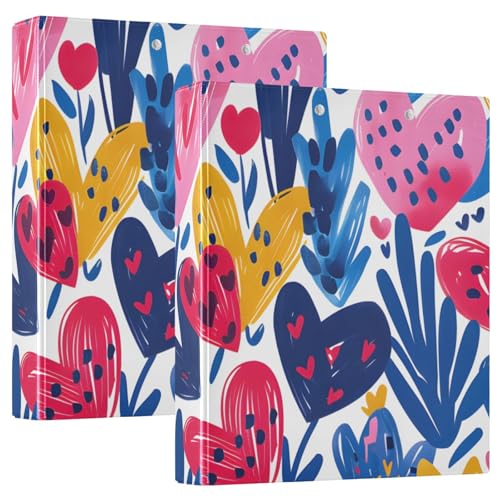 Image of 3 Ring Binder Heart Plant Grass Pattern 1.5 inch Binders Three Ring Binders with Clipboard Fit 8.5'' x 11'' Paper 3 Interior PVC Clear Pockets for Office Supplies
