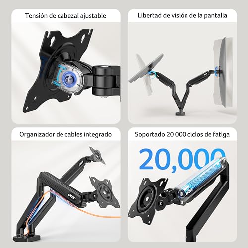 Miniatura 6 de acer Soporte Monitor Doble para Pantallas de 17-32 Pulgadas, Brazo Monitor Ergonómico con Resorte de Gas, Soporta de 2-9 kg, con Gestión de Cables, Inclinable, Giratorio, Compatible con VESA 75/100 mm