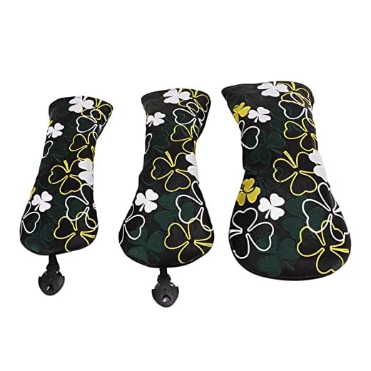 BORDSTRACT Golf Club Head Covers, 3Pcs PU Leather Golf Club Headcover with Fairway Woods Rotating No. Tags, Long Neck Golf Club Headcover Set for Fairway Woods Driver Hybrids