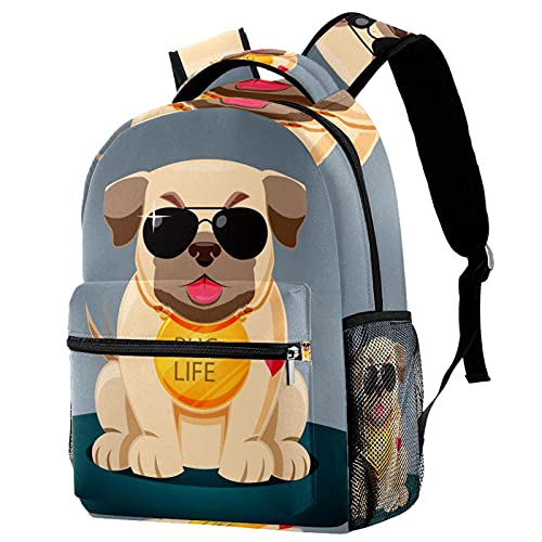 Sac à dos carlin gris avec porte-bouteille pour enfants - Modèle scolaire et voyage