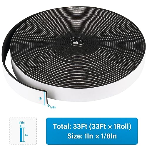 Image of DGSL Foam Weather Stripping, 1 inch x1 /8 inch, 33Ft Door Window Seal Tape | Self Adhesive Weatherstrip AC Foam Tape for Window Gaps, Door Frame, Soundproof Insulation