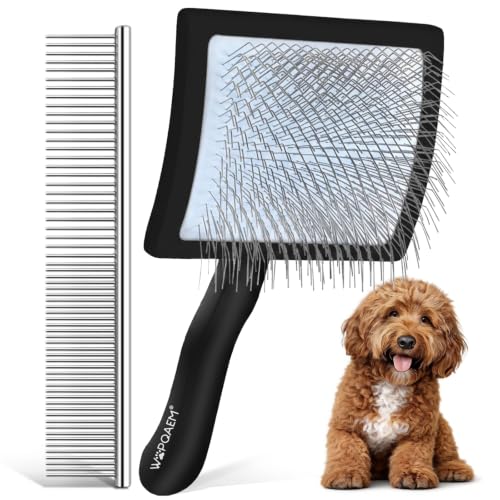 Image of Wooden Long Pin Slicker Brush for Dogs, Doodles, Poodles, Long Hair | Grooming, Detangling, and Fluffing for Wavy and Curly Hair-Designed for Heavy, Thick Coats to Prevent Matting at Home