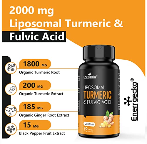 2000 Mg Liposomal Turmeric Curcumin Supplements With Black Pepper & Ginger For Superior Absorption With Fulvic Acid And Humic Acid 120 Softgels - 2 Month Supply #TOP1