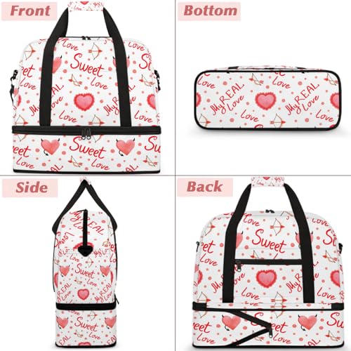 Large Weekender Overnight Bags Cute Love Polka Dot Travel Duffel Bag for Women Men Gym Bags With Shoe Compartment Foldie Travel Tote Bag Carry On Personal Item Bag for Travel Gym Sports3