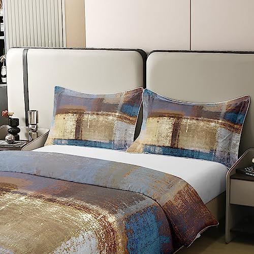 Homewish 100% Washed Cotton Brown Abstract Duvet Cover King,Navy Blue Ombre Bedding Set,Gradient Grunge Fluid Ink Comforter Cover,Watercolor Tie Dye Oil Painting Bed Sets with 2 Pillow - Image 4