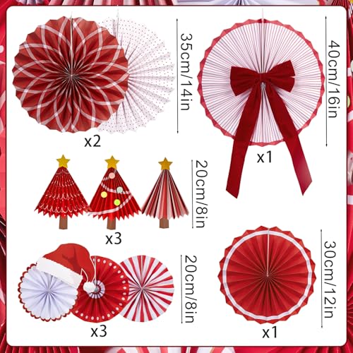 Image of Christmas Paper Fan Decorations Christmas Decorations Classroom Red Hanging Paper Fans 10PCS with Santa Hat Gold Stars for Xmas Winter New Year Wall Ceiling Party Holiday