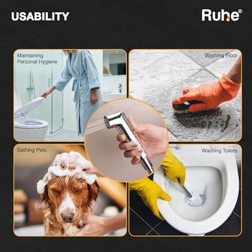 Image of Ruhe Purity Health Faucet Set for Bathroom | Self Cleaning Nozzles | Handheld Jet Spray for Toilet | ABS Hand Gun with 304-Grade Stainless Steel Flexible Tube 1 Meter and Wall Hook /Holder
