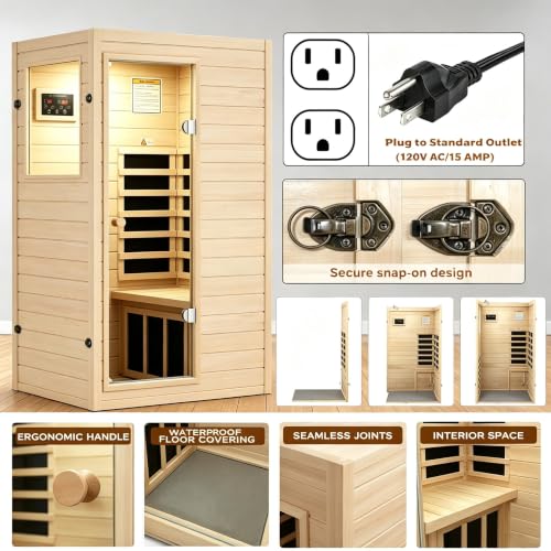 Image of LTCCDSS 1 Person Compact Infrared Sauna, 905W Low EMF Far Infrared Sauna Indoor Sauna, European Aspen Wooden Sauna for Home with Bluetooth Speakers, 36.6 * 29.3 * 63, Left-Door