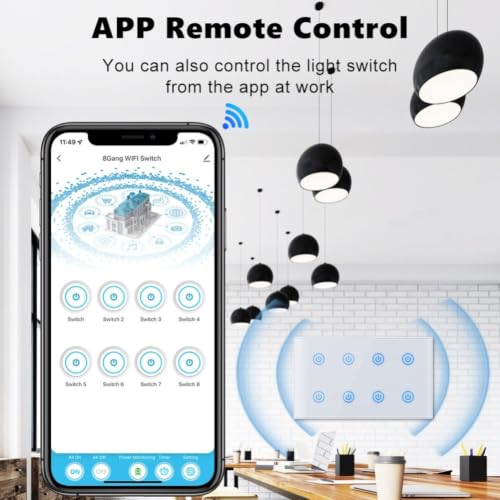 Interruptor inteligente WiFi de pared negro con panel táctil de vidrio templado 147x86mm 8