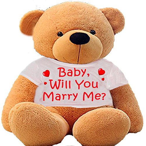 CLICK4DEAL Big Teddy Bear rt4feet Long Wearing Will U Marry ME T-Shirt ( Bear 121 cm ) with Free Heart Shape Pillow Brown