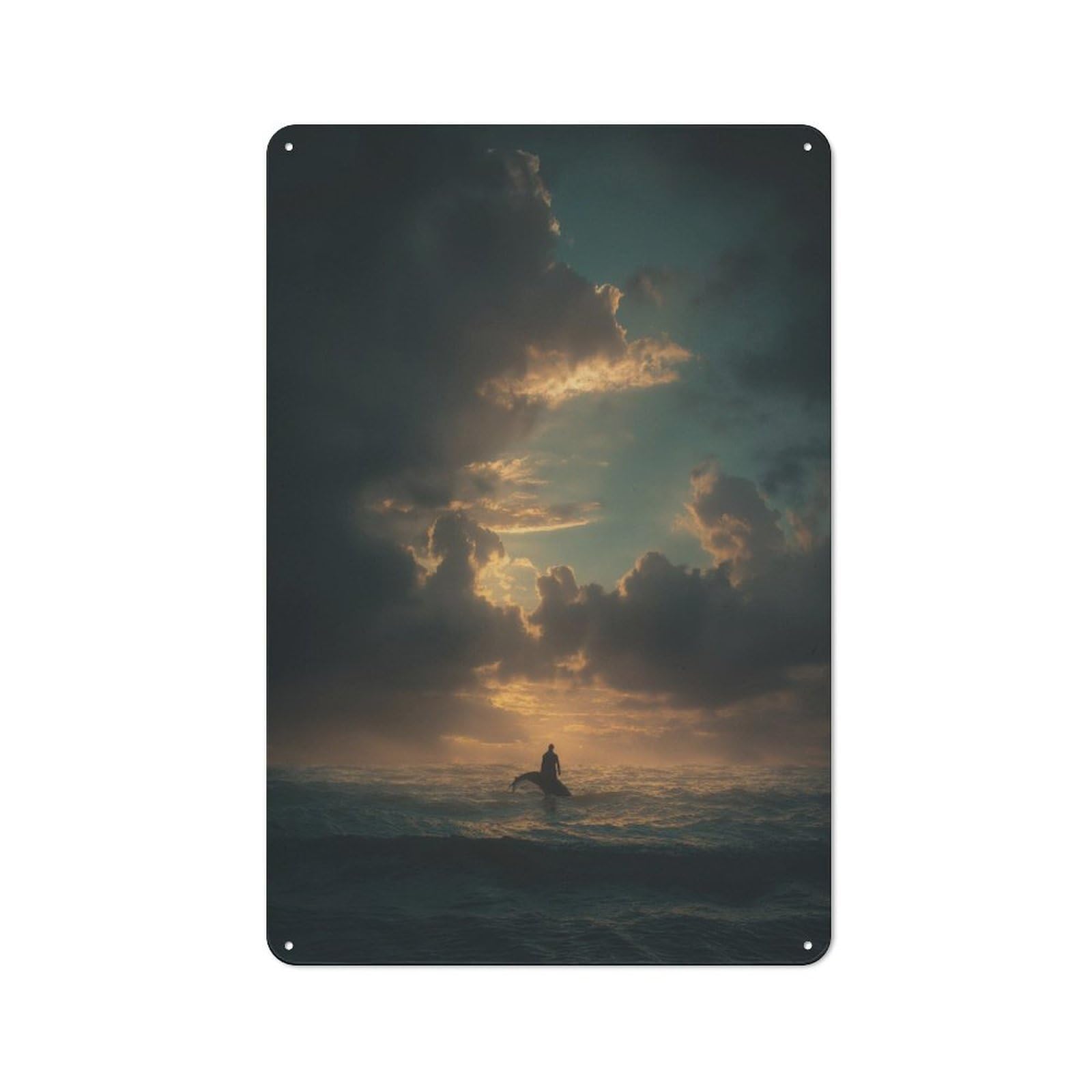 Junmoney Surfer Silhouette At Sunset Tin Sign With Design 30X20cm, Vintage Workshop Wall Decor For Tool Room, Garage, Studio Or Home Bar