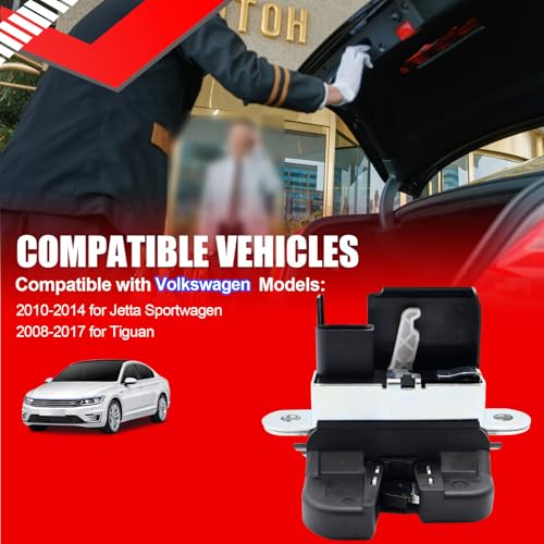 Image of SMMS Rear Trunk Door Lock Actuator 5M0827505E, Tailgate Trunk Latch for Volkswagen Jetta Sportwagen 2010-2014 for Tiguan 2008-2017, Replace OE 5M0827505B