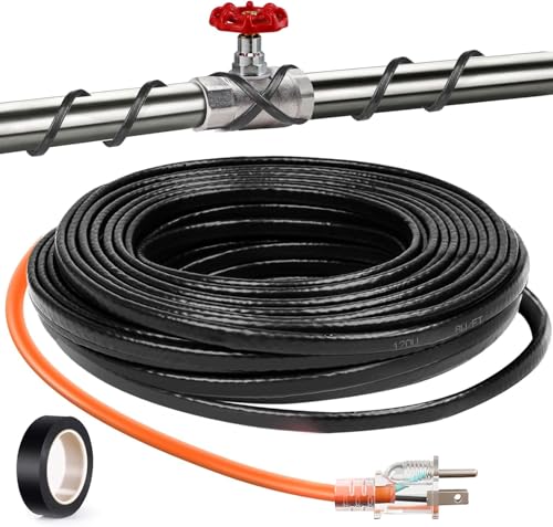 8FT(3FT-200FT) Pipe Heating Cable for Pipe Freeze Protection, Heat Cable for Water Pipes(Metal and Plastic), Pipe Heat Tape Keeps Water Flowing at -40°F 5w/ft, 120V Plumbing fixture