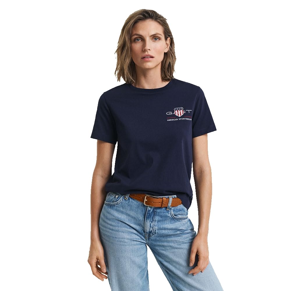 GANT Women's Reg Archive Shield SS T-Shirt, Evening Blue, L